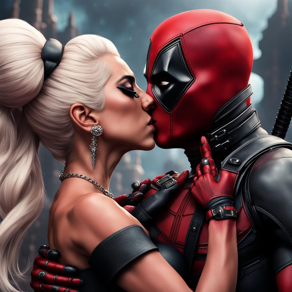 Lady Gaga and Deadpool: A Kiss in Fantasy Art