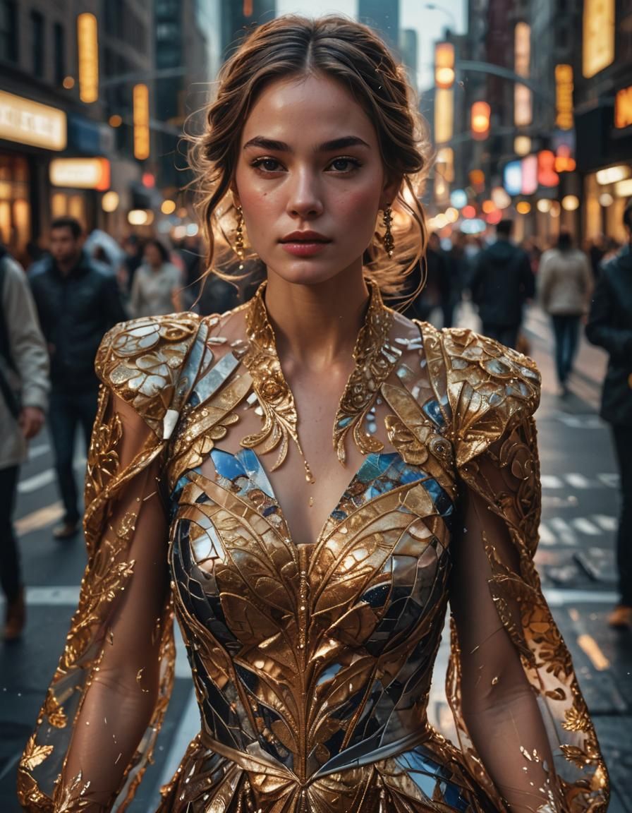 Lady in Detailed Dress Walking New York Streets