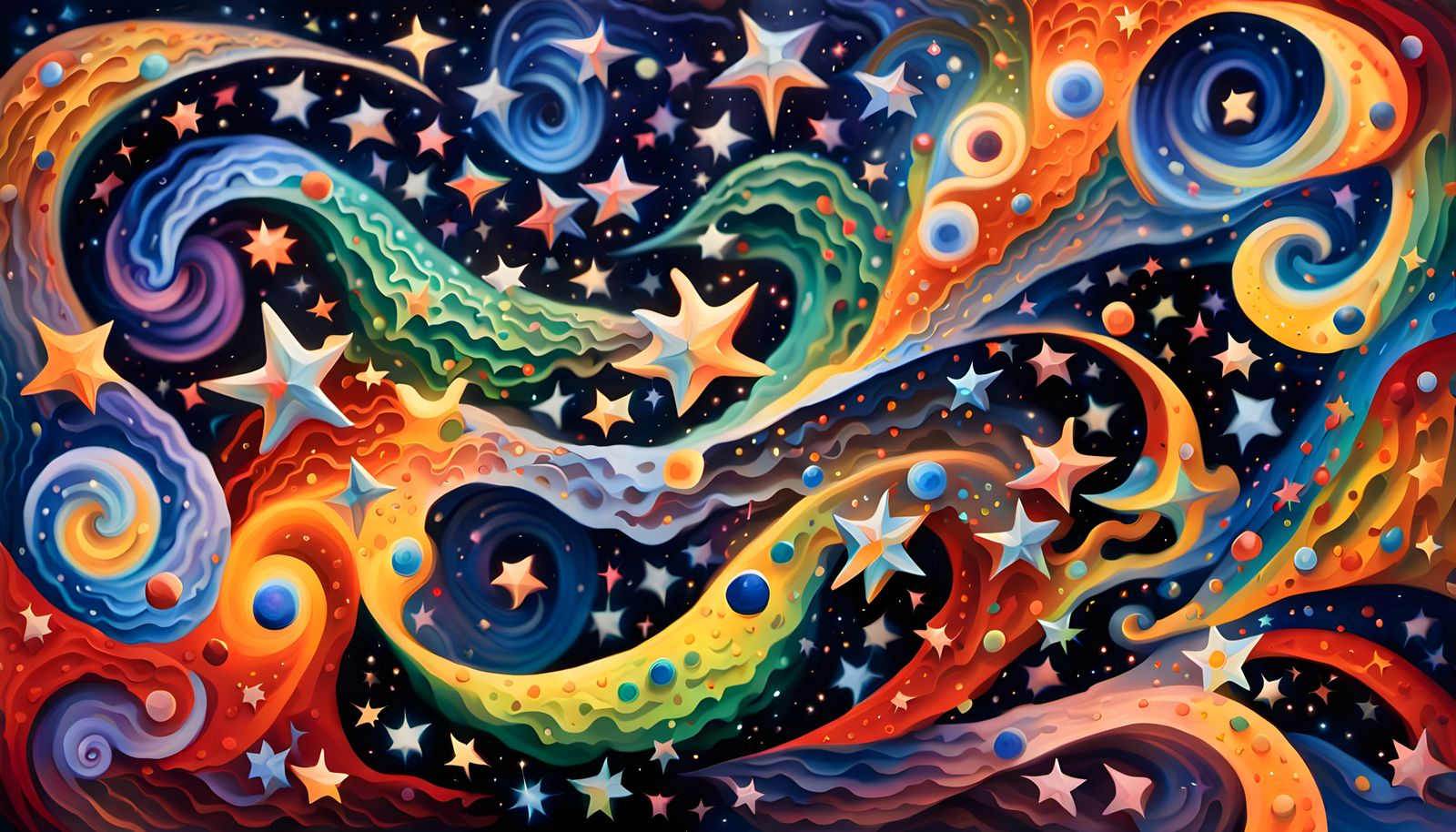 Iridescent Stars in Aboriginal-like Impasto Painting