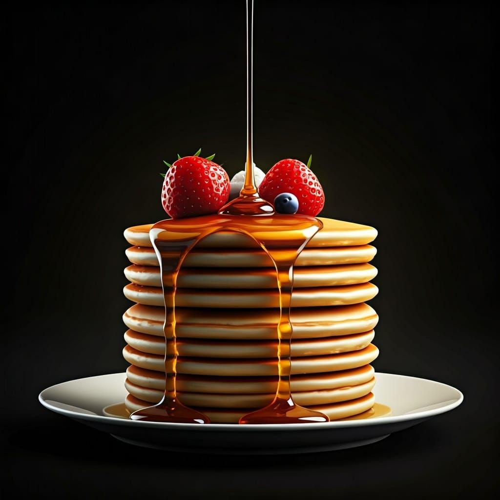 Glowing Pancakes Stack with Cascading Syrup