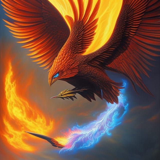Majestic Phoenix Portrait in Surreal Fantasy Style