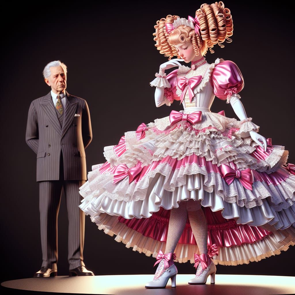 French Maid in Exquisite, Theatrical Regalia