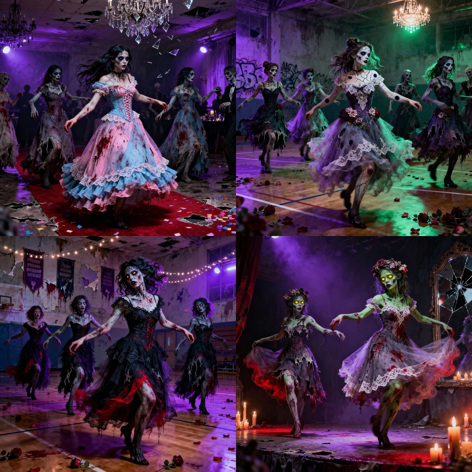 Undead Goth Queens Dance at Zombie Prom Night