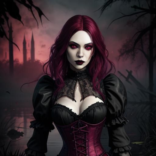 Gothic Vampire in Bayou: Hyperrealistic Portrait