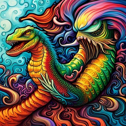 Lizard People in Colorful Graffiti Art