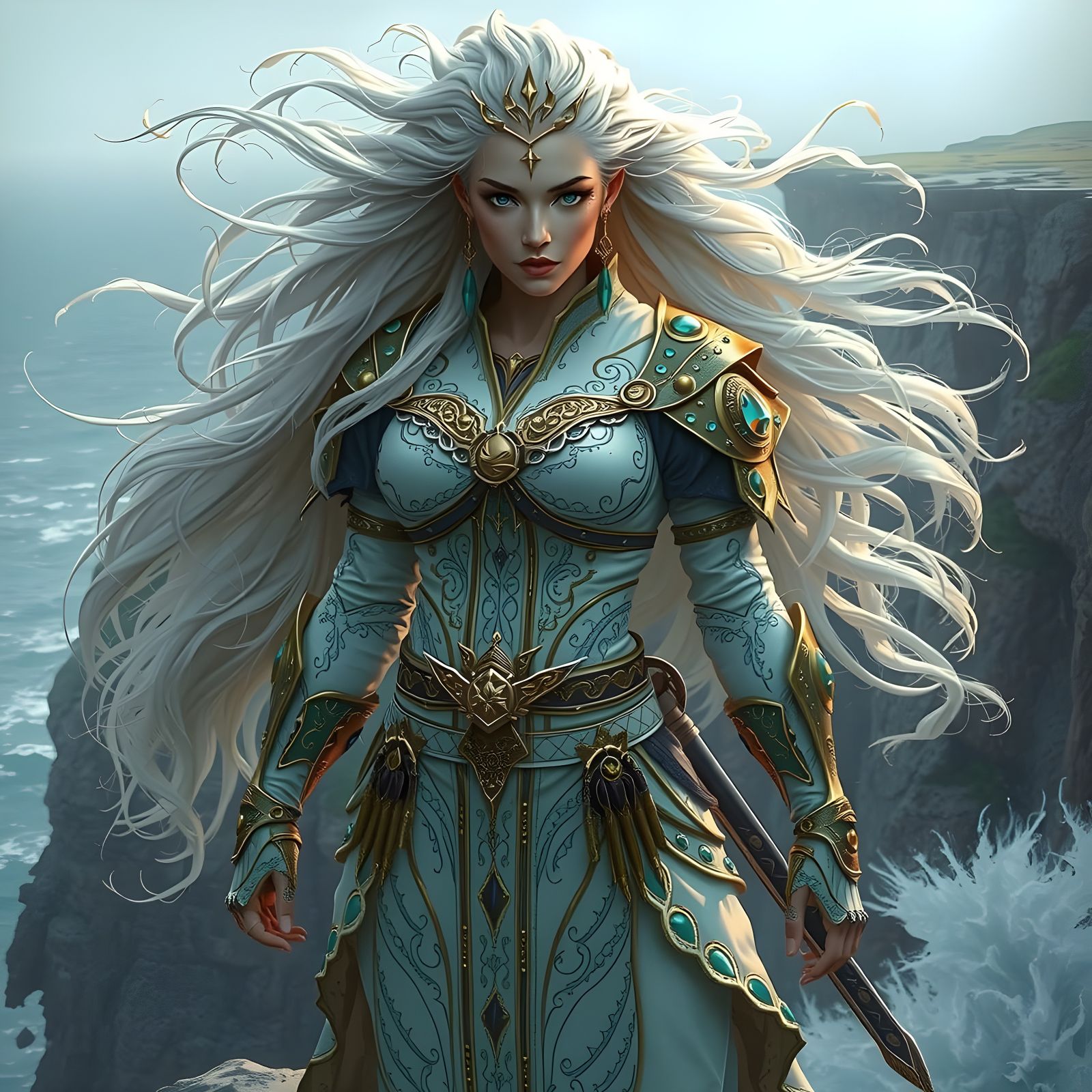 Mystical White Shaman Channels Elemental Forces on Windswept...