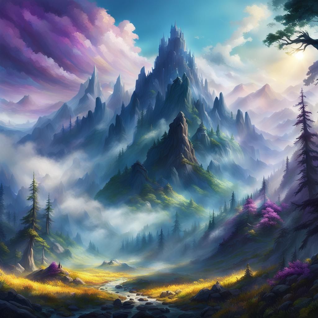 Majestic Mountains Rising Through Dense Forest Fog