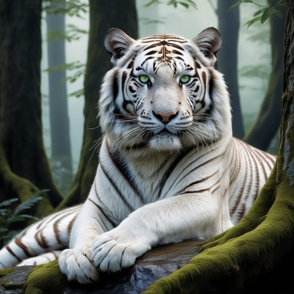 Regal White Tiger in Impasto Oil Painting