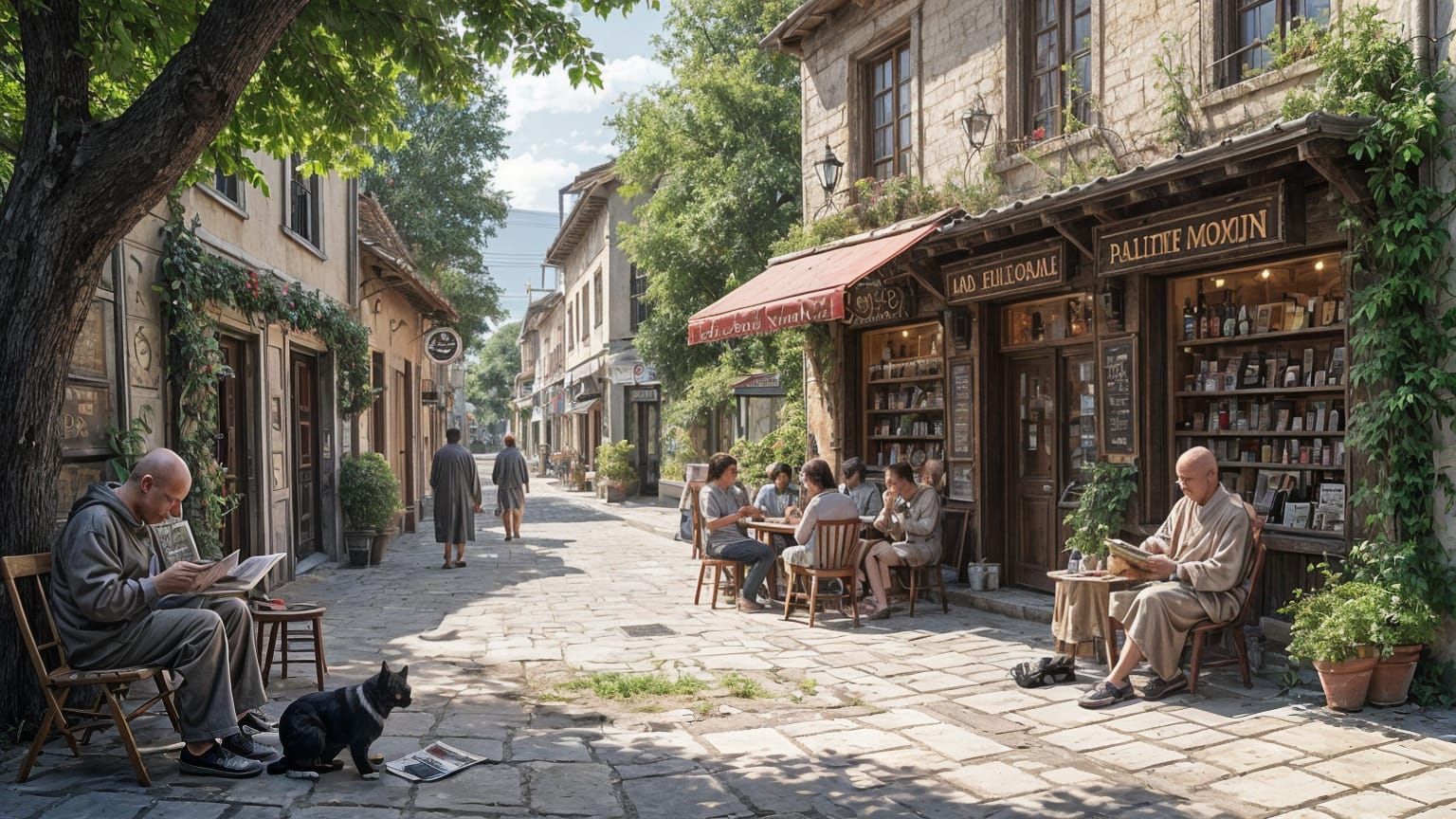 Charming Old Town Street Scene with Monk