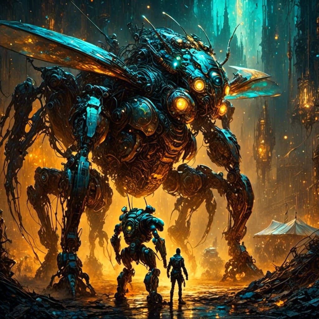Titanic Mecha Warrior Stands Over Battlefield