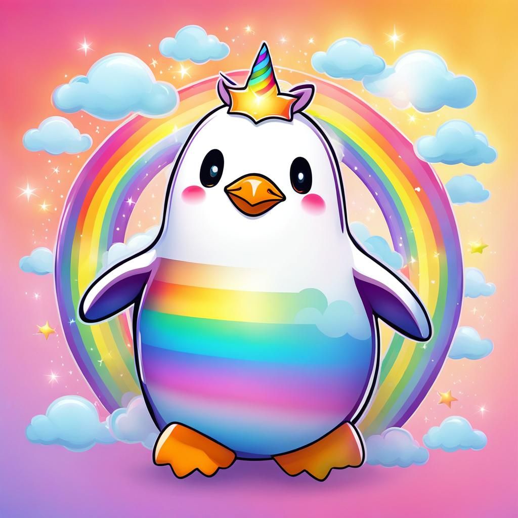 Chubby Rainbow Penguin Unicorn in Divine Sunshine