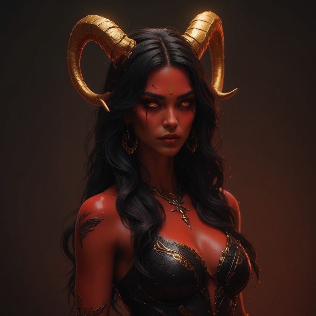 Glowing Techno Demon in Rainy Futuristic Metropolis