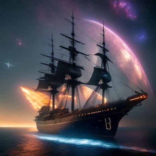 ultra hyper realistic image of the USS Constitution passing through a Star Gate like time warp into a futuristic world