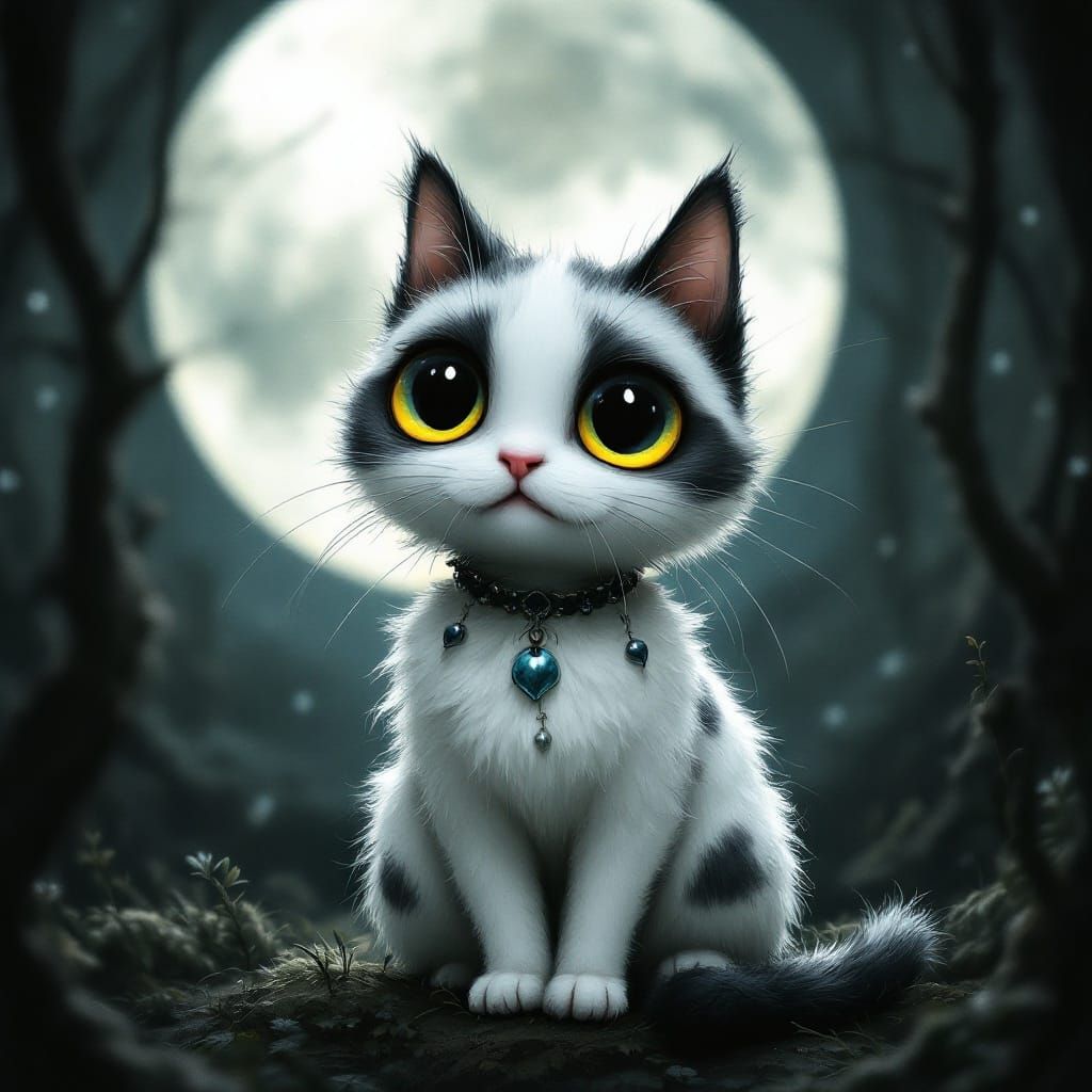 Enchanting Cat Portrait in Dark Whimsical Style