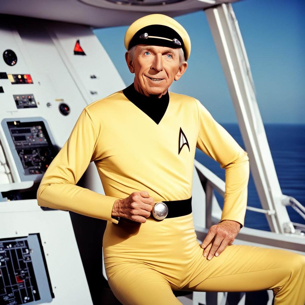 Gilligan as Star Trek Captain on Enterprise Bridge