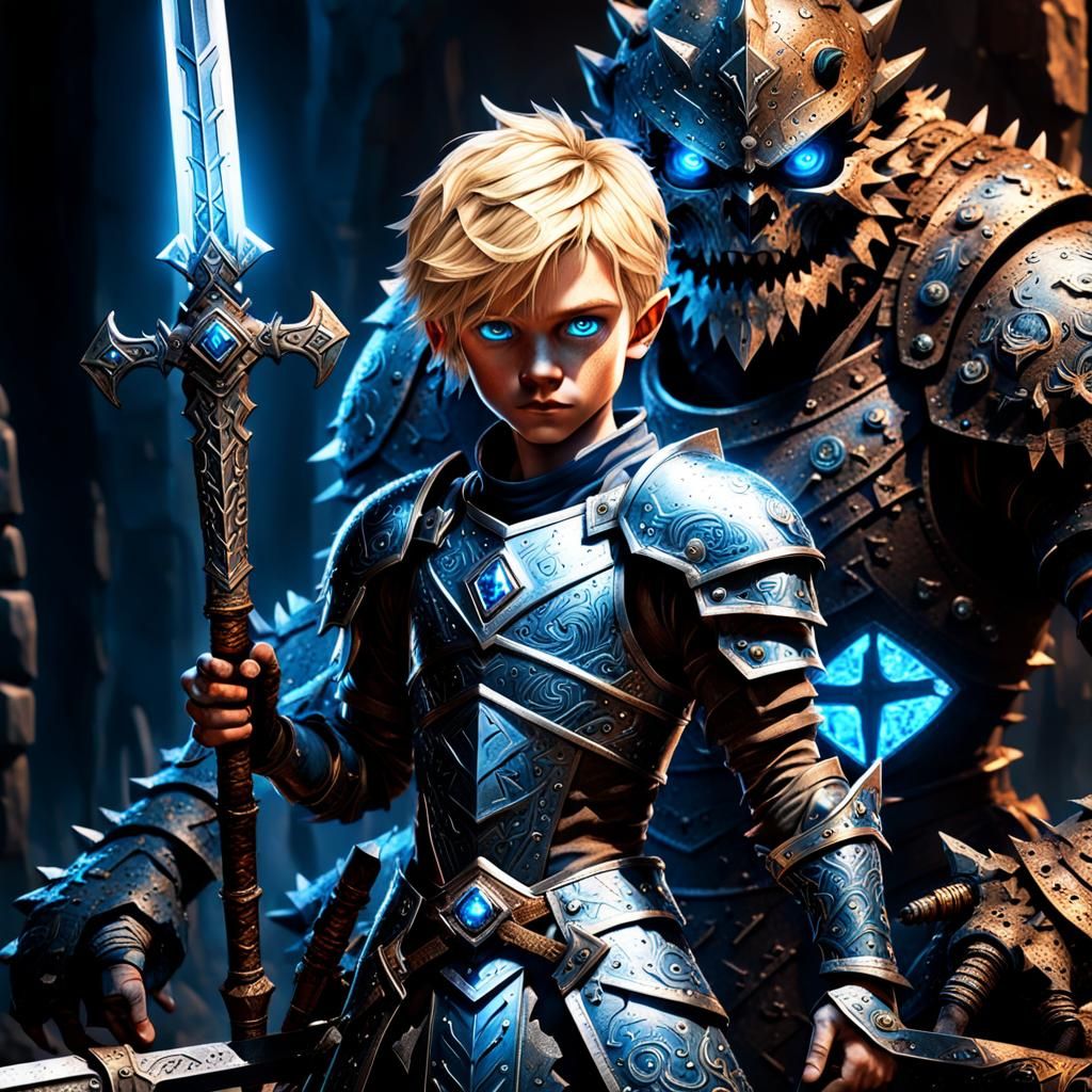 Boy in Diamond Armor Overcomes Gear Monster