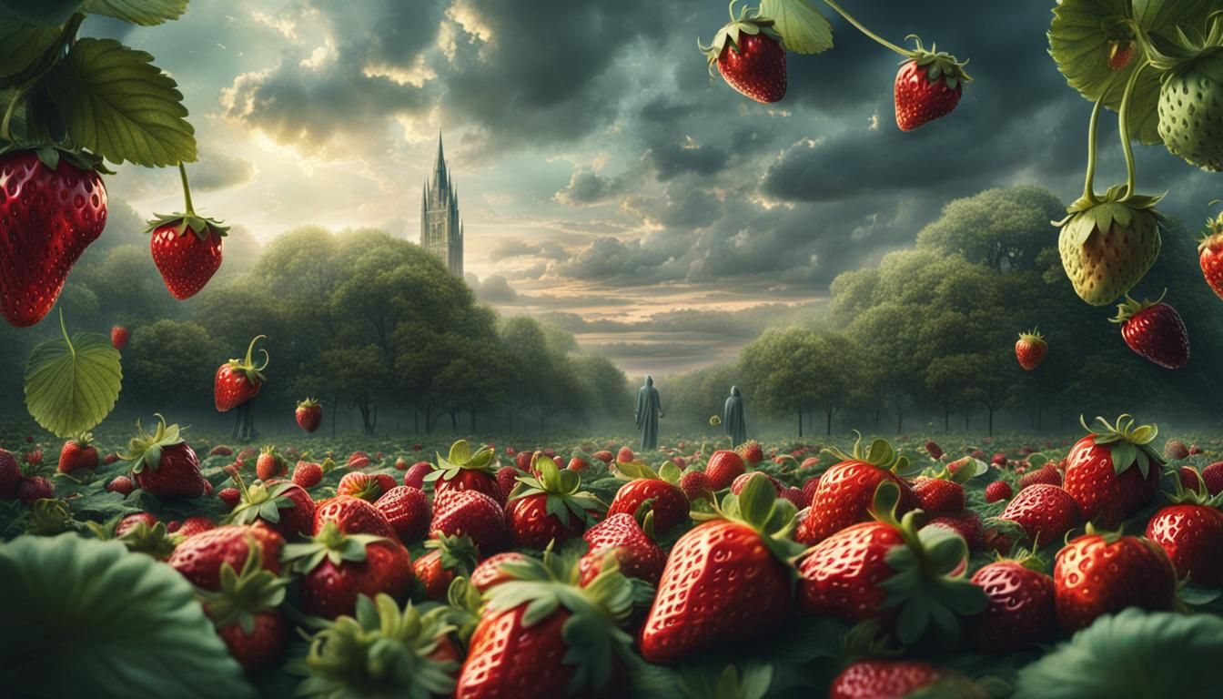 Epic Strawberry Field: Dramatic Digital Matte Painting