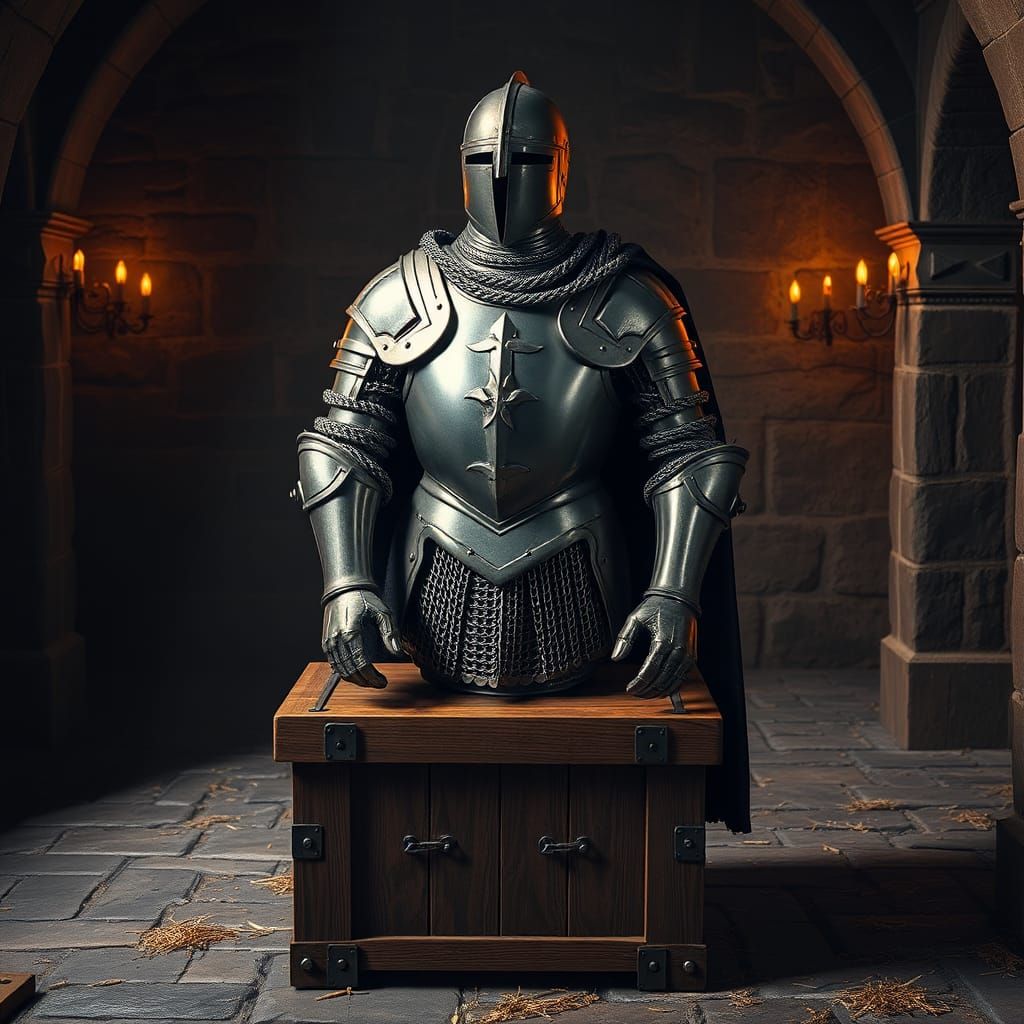 Medieval Knight Armor on Wooden Stand