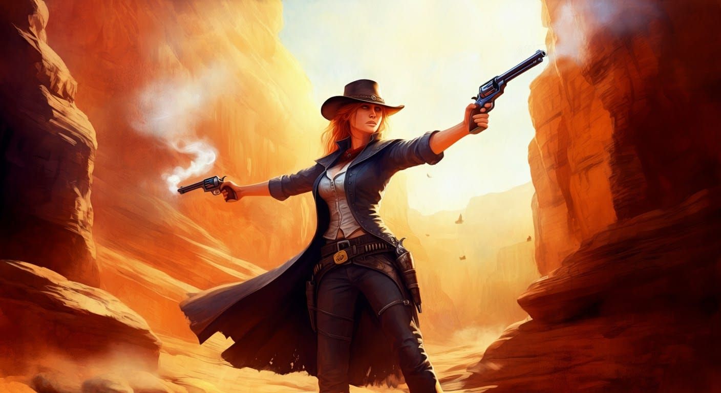 Female Gunslinger in Hyper-Detailed Watercolour Style