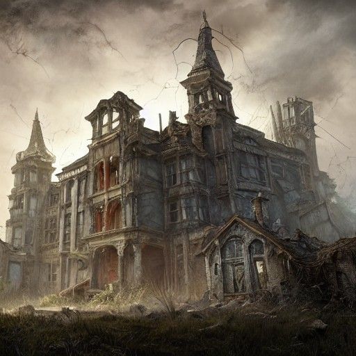 Haunted Hospital Vista in Digital Matte Painting Style
