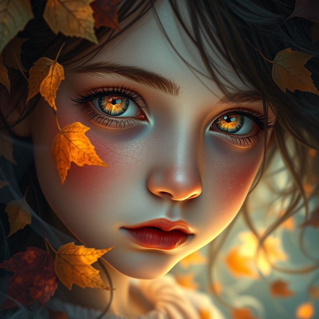 Mystical Girl in Autumnal Dreamscape
