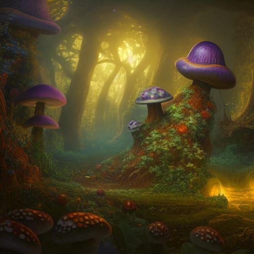 Fantastical Mushroom: Detailed Matte Painting in Deep Color