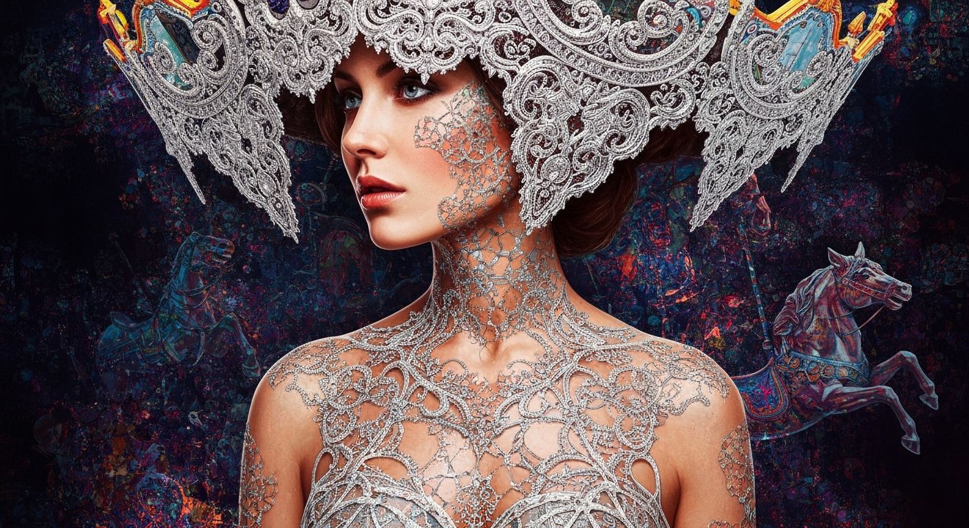 Surreal Woman with Carousel Headpiece, Bio Art Style