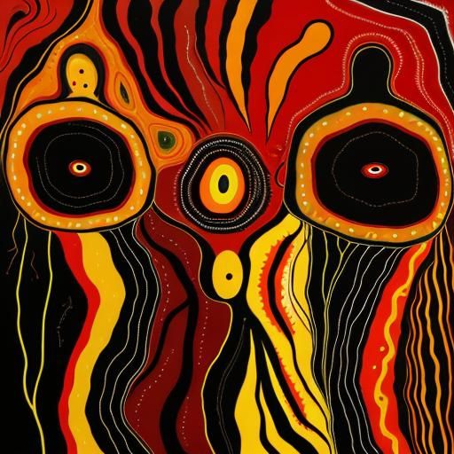 Abstract Faces: Surrealist Aboriginal Oil Painting