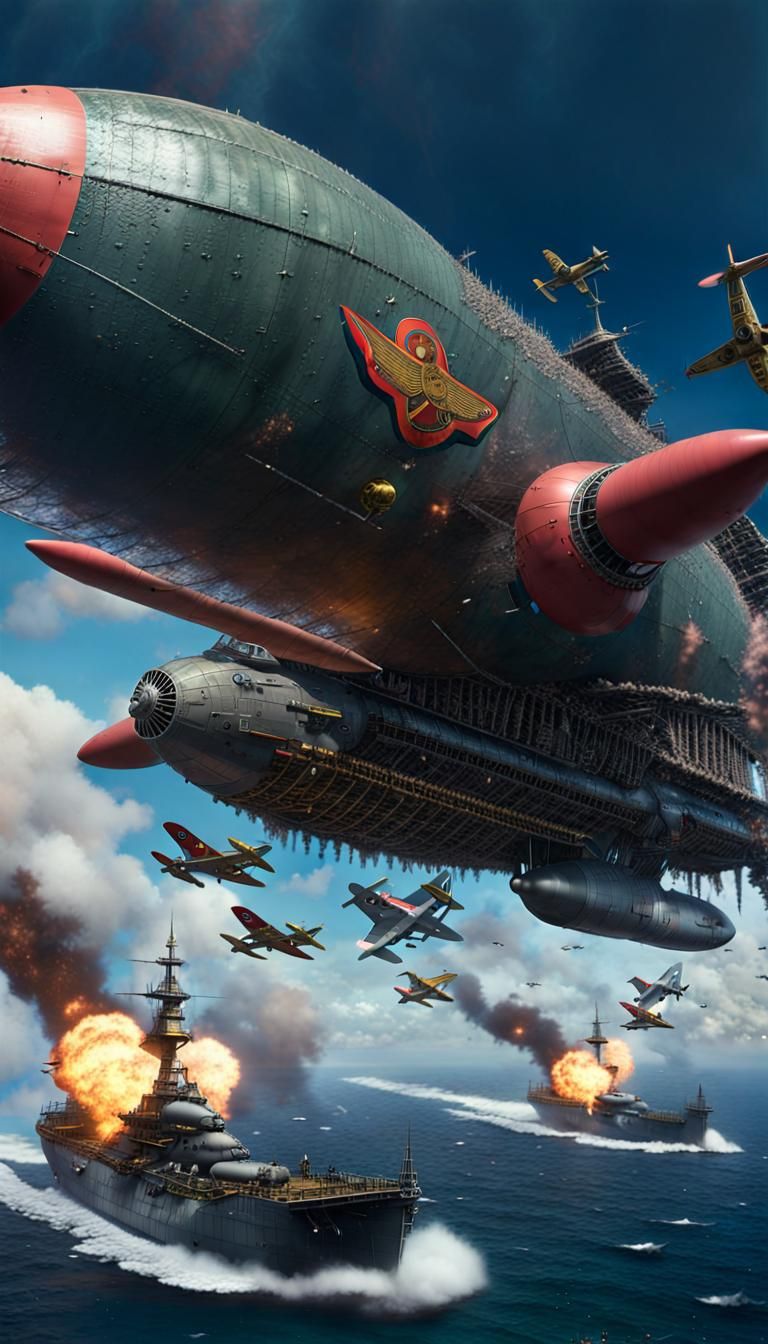 Zeppelin Mothership Launches Fighters: Detailed Matte Painti...