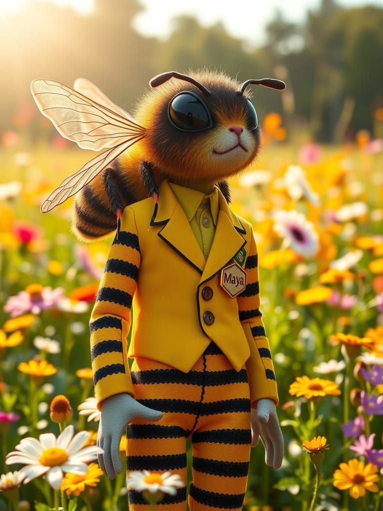 Dreamlike Bee Hybrid in Vibrant Floral Meadow