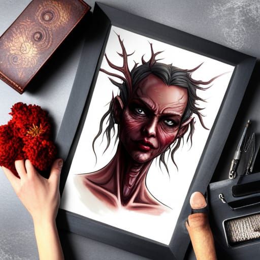 Half-Human Half-Demon Woman: Detailed Matte Painting