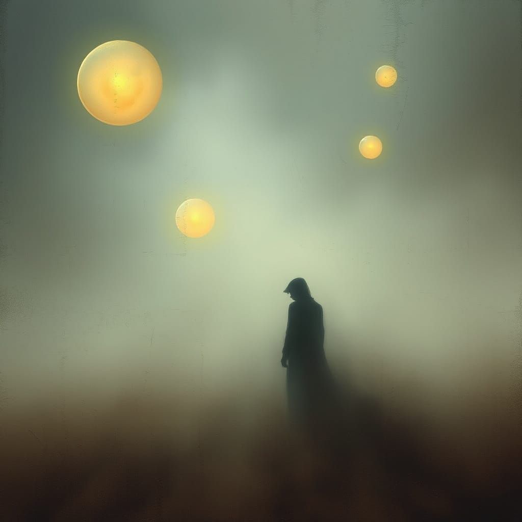 Mystical Figure Lost in Dreamlike Landscape