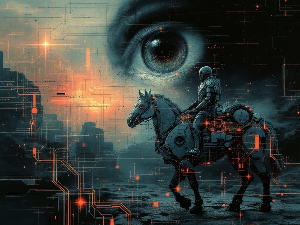 Steampunk Knight Rides into Glitching Orange Haze