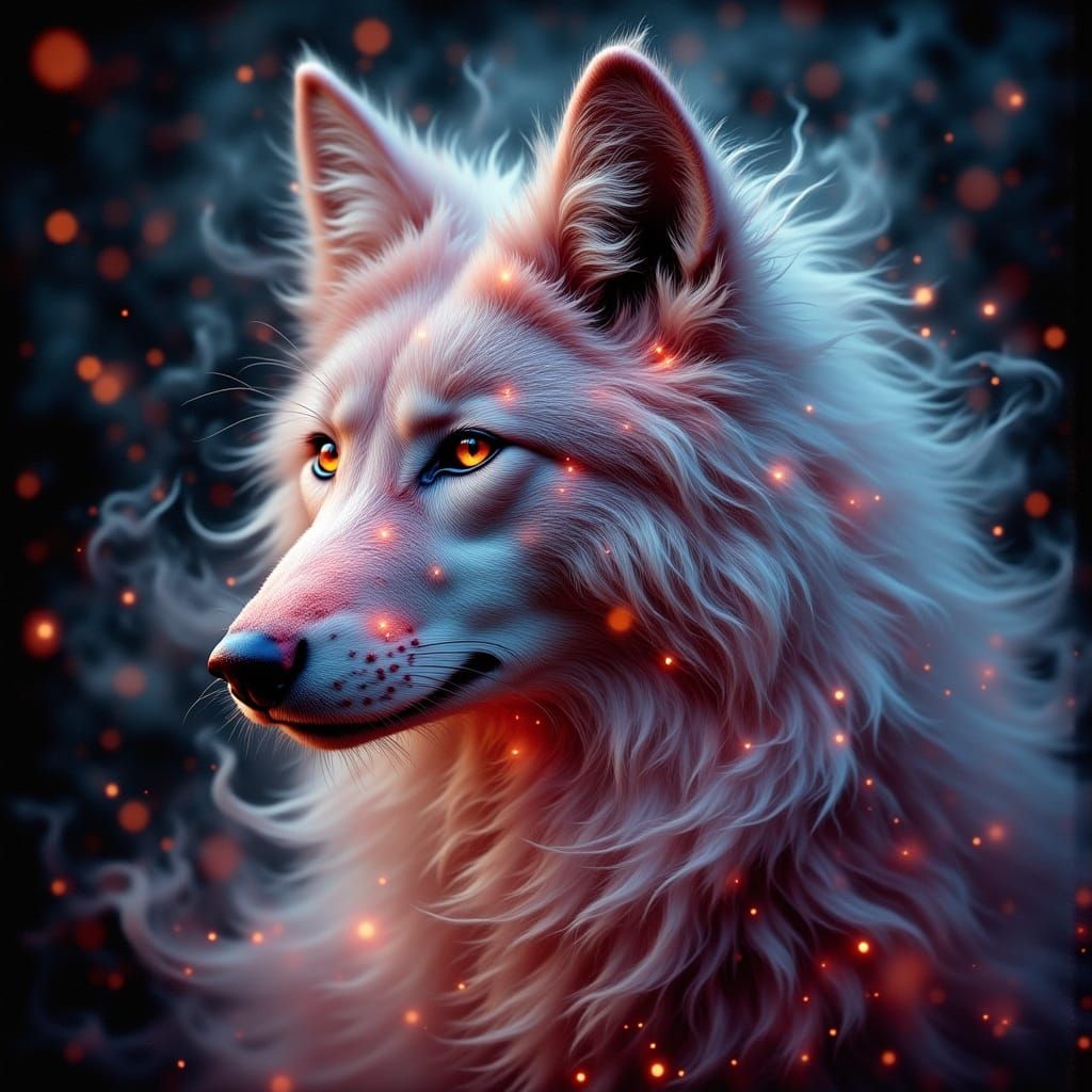 Glittering Smoke Wolf in Antique Watercolor Style