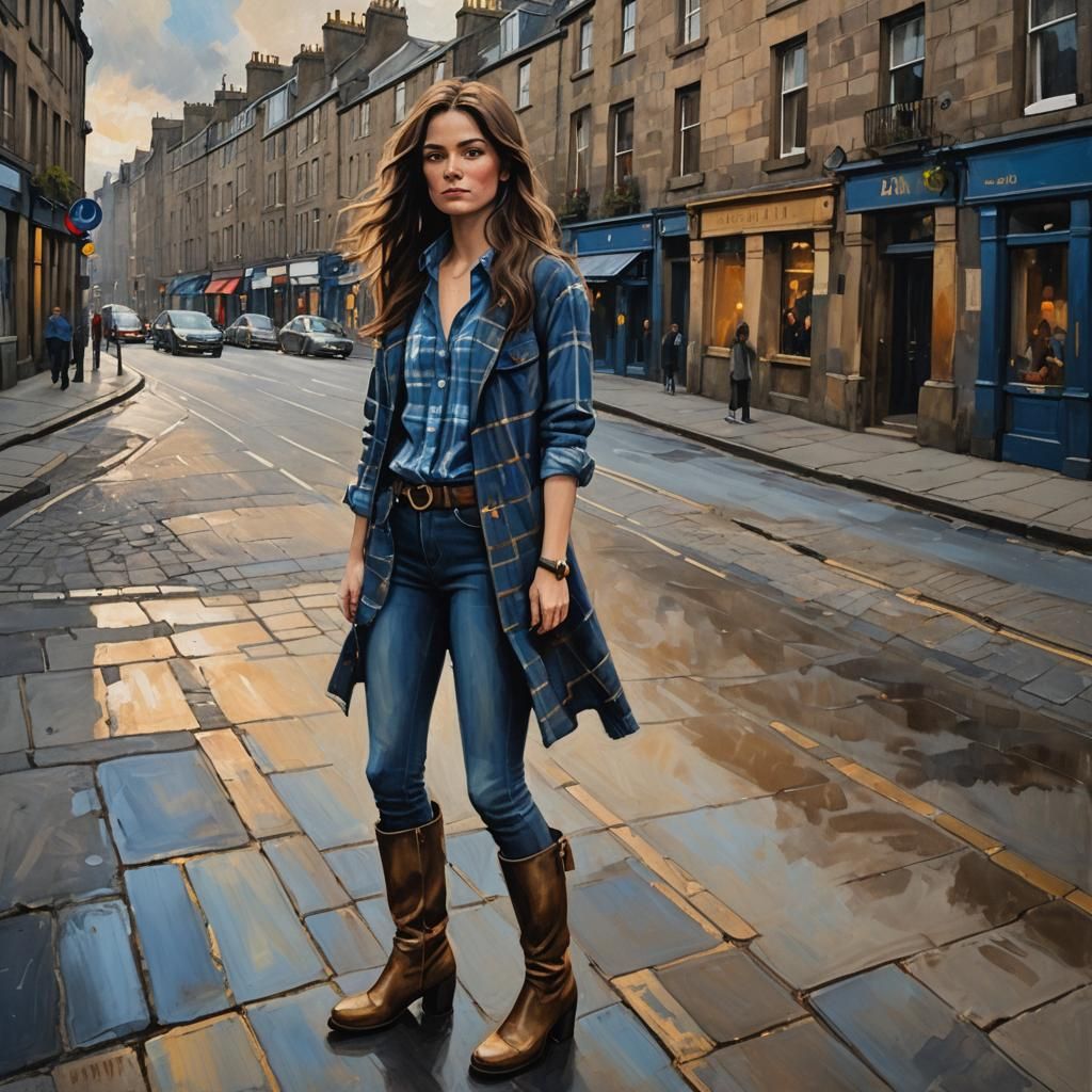 Edinburgh Woman in Plaid: An Impasto Oil Painting