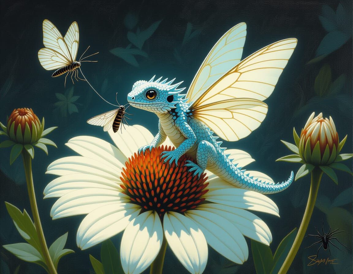 Blue Dragon with Prey as Oil Painting