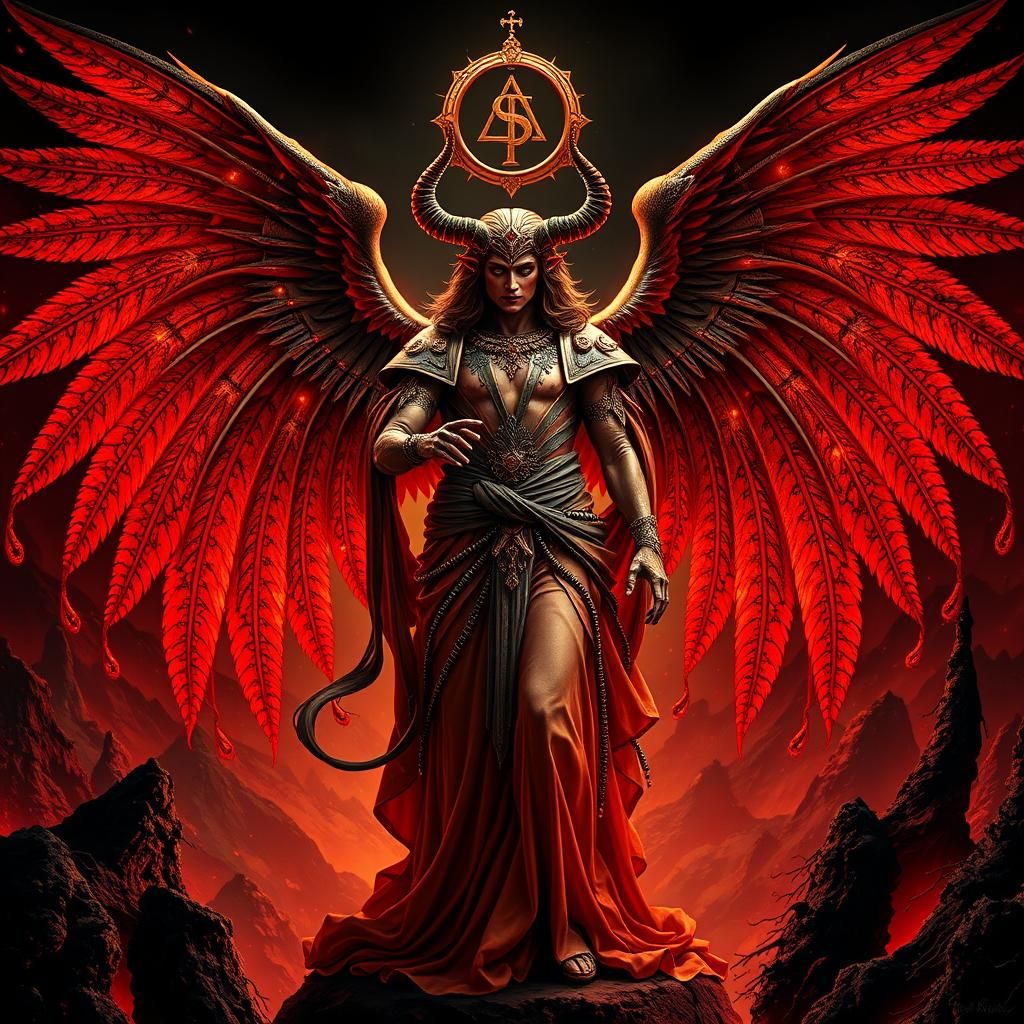 Diabolic Angel in Dark Mordor Landscape