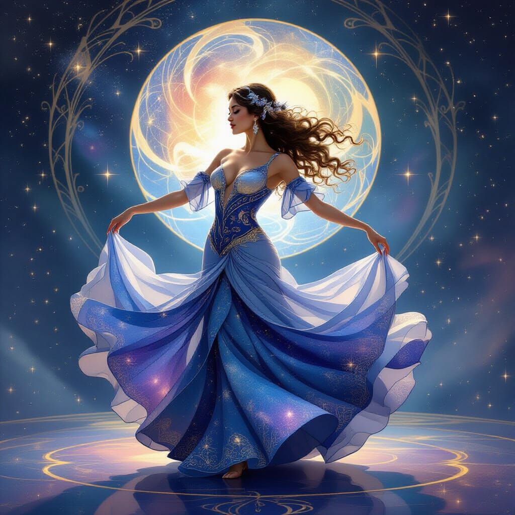 Celestial Dancer in Cosmic Stardust and Nebulae