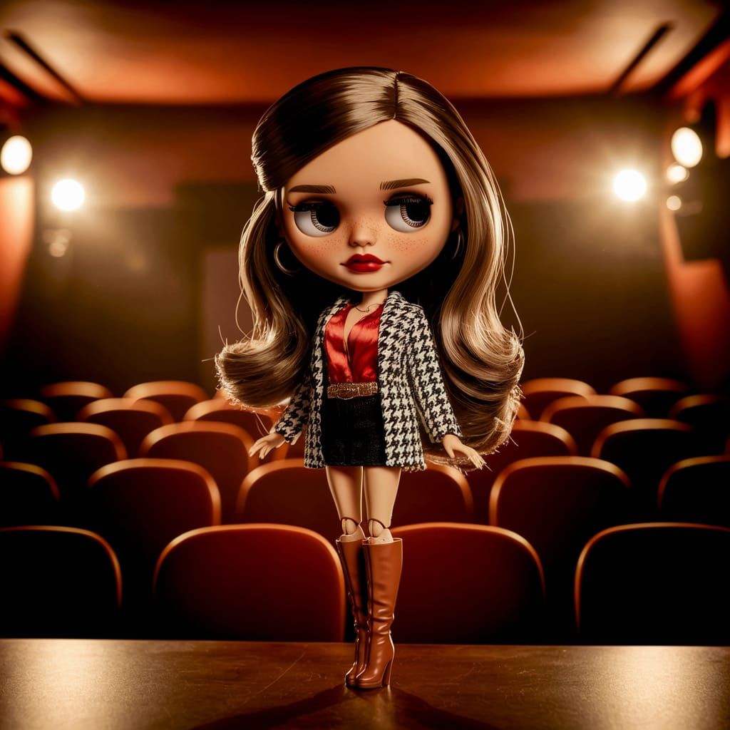 Miniature Blythe Doll in Cinematic Houndstooth Style