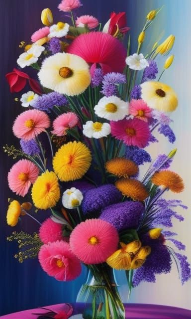 Hyperrealistic Flowers in Vase, Impressionist Still Life