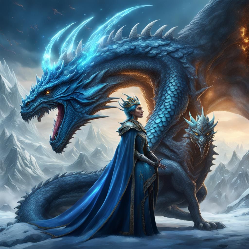 Queen with Ice Dragon: Fantasy Concept Art