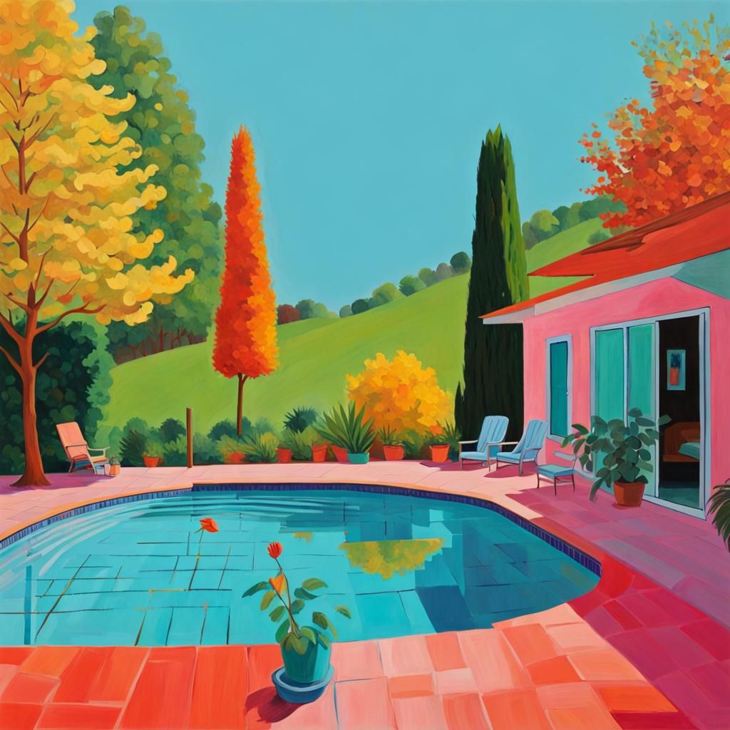 Vibrant Modern Life in David Hockney Style