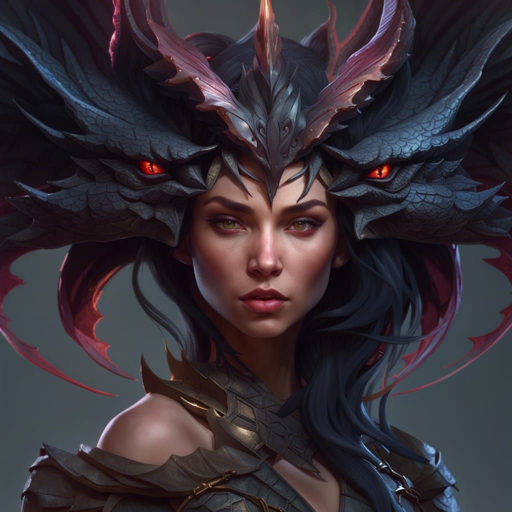 Detailed Portrait of a Dark Dragon Woman