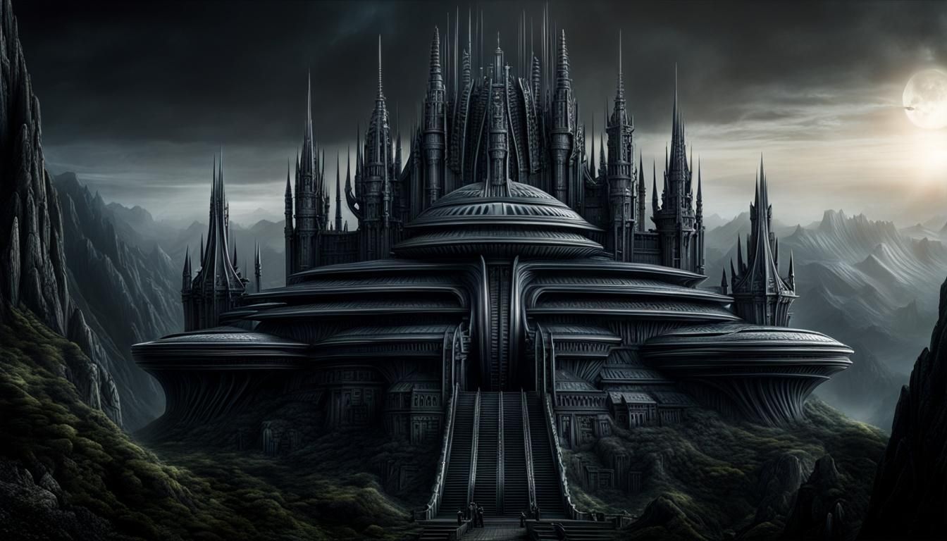 Xenomorph Castle in Giger Style, Digital Matte Painting