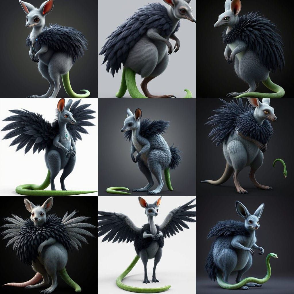 Anime Wallaby with Ostrich and Snake Features