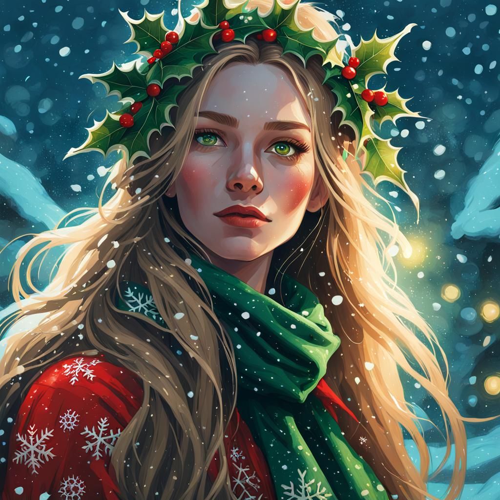 Festive Christmas Portrait in Fantasy Concept Art Style