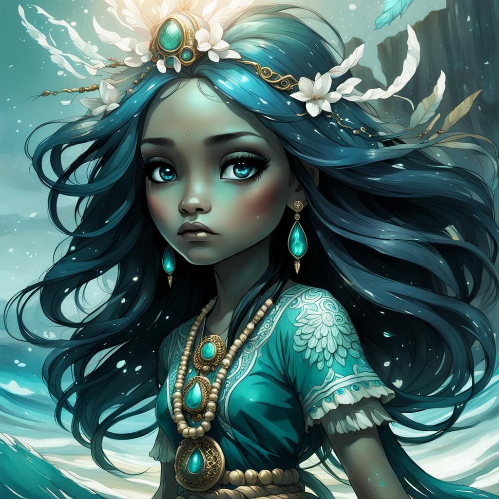 Chibi Sea Goddess with Detailed Eyes
