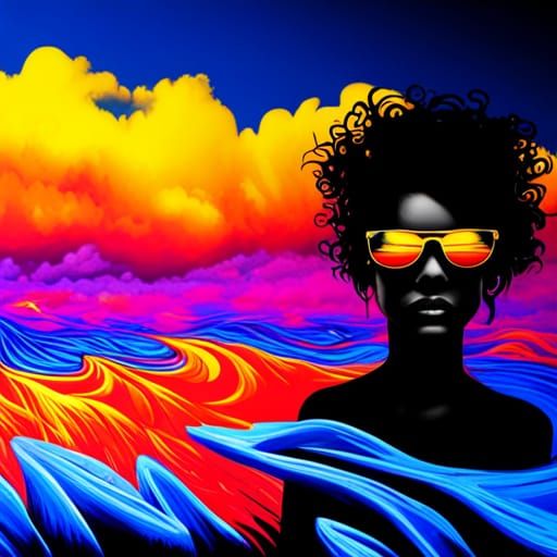 Colorful Graffiti Art of Woman with Wild Hair
