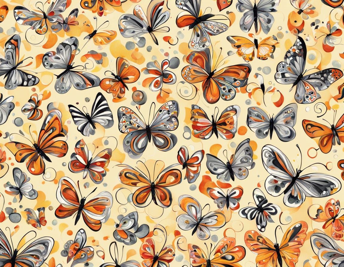 Vibrant Butterflies Dance in Whirling Patterns of Orange, Ye...