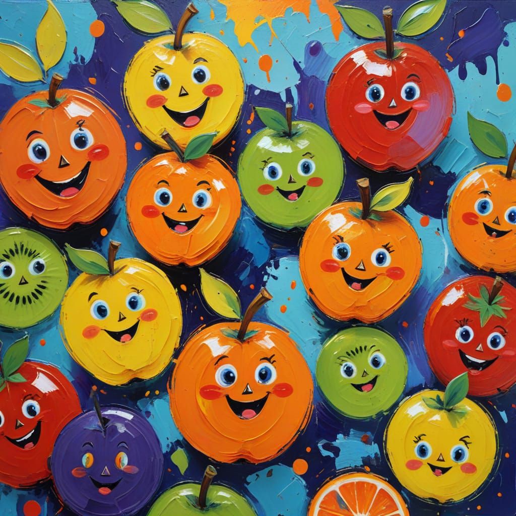 Vibrant Abstract Fruits in Expressive Cibism Style